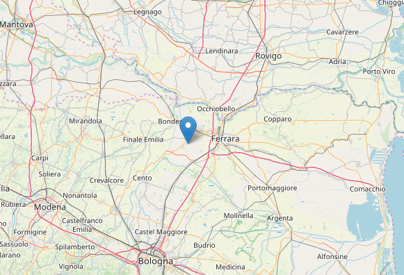 L'epicentro della scossa di terremoto a Mirabello (Ferrara) oggi 31 marzo 2020