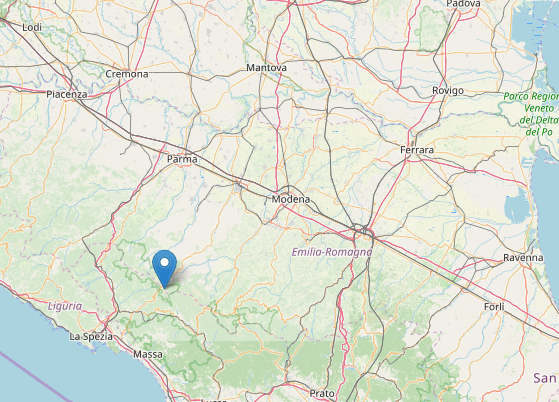 L'epicentro della scossa di terremoto a Comano (Massa - Carrara)
