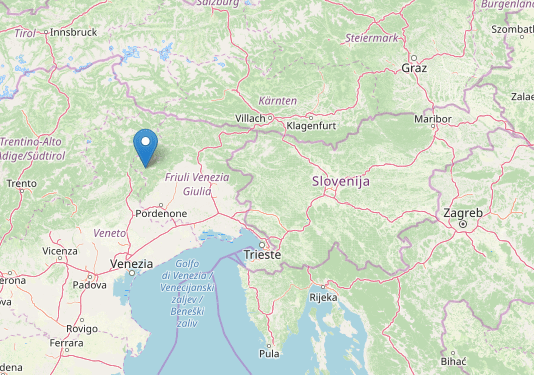 L'epicentro del terremoto a Claut (Pordenone) oggi 8 aprile 2020