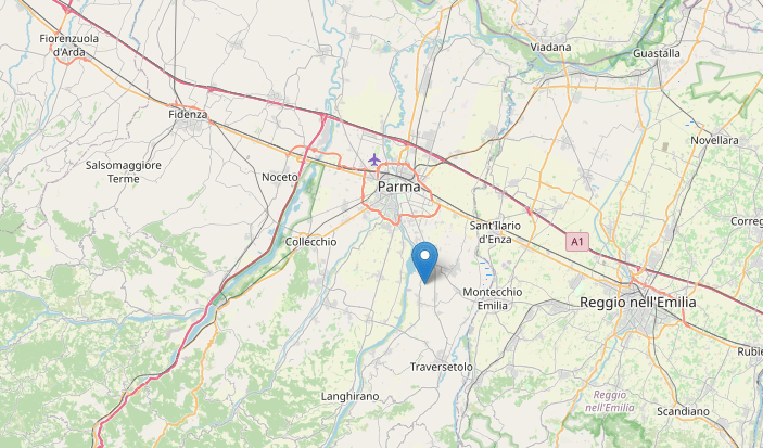 Lieve Terremoto M2.1 a Montechiarugolo vicino Parma stasera 24 luglio 2021 alle 20:52