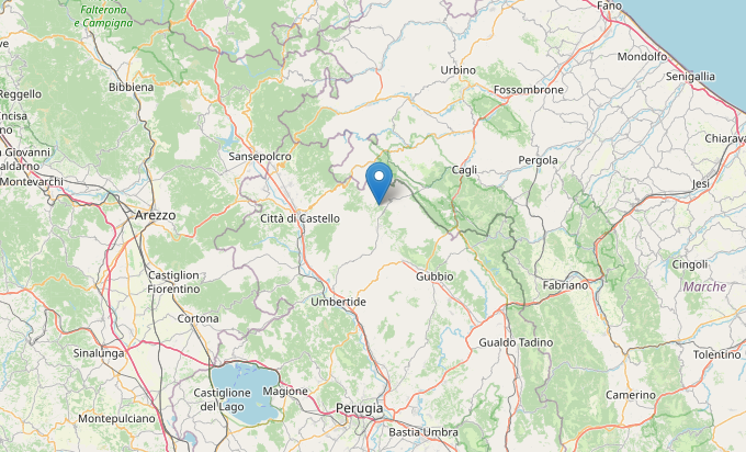 Epicentro Terremoto di magnitudo ML 2.9 del 09-12-2022 ore 00:28:11 (Italia) in zona: 5 km N Pietralunga (PG)