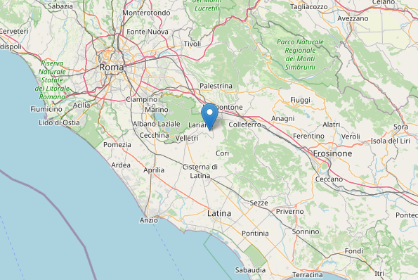 Epicentro terremoto a Lariano (Roma) il 6 dicembre 2022