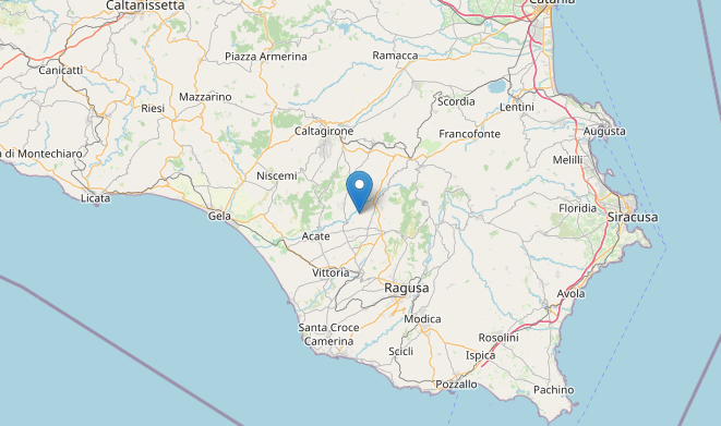 Epicentro terremoto 4.1 del 08-12-2022 ore 21:26:35 (Italia) in zona: 4 km SE Mazzarrone (CT)