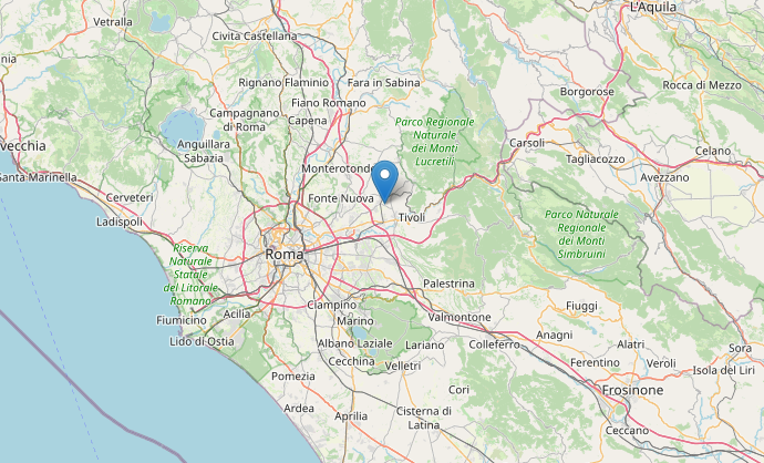 Epicentro del Terremoto di magnitudo ML 2.5 del 13-12-2022 ore 02:25:08 (Italia) in zona: 2 km S Guidonia Montecelio (RM)