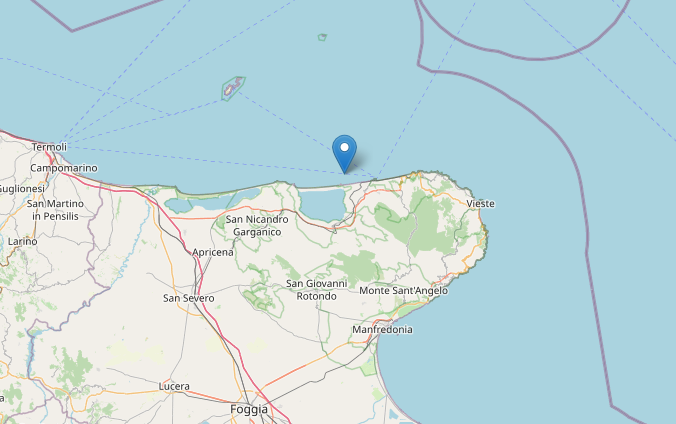 Epicentro Terremoto M3.2 in Puglia sulla Costa del Gargano (Foggia) oggi 15 dicembre alle 05:32