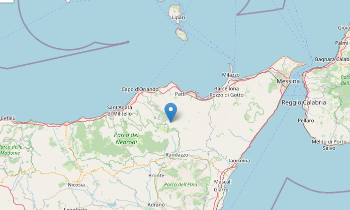 Epicentro Terremoto di magnitudo ML 3.7 del 15-12-2022 ore 19:19:24 (Italia) in zona: 3 km N Floresta (ME)