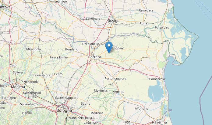 Epicentro Terremoto M2.6 in Emilia Romagna a Copparo (Ferrara) oggi 21 dicembre 22 alle 12:23