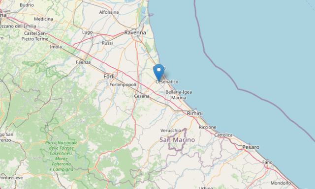 Epicentro Terremoto di magnitudo ML 2.3 del 27-01-2023 ore 23:55:10 (Italia) in zona: 4 km W Cesenatico (FC)