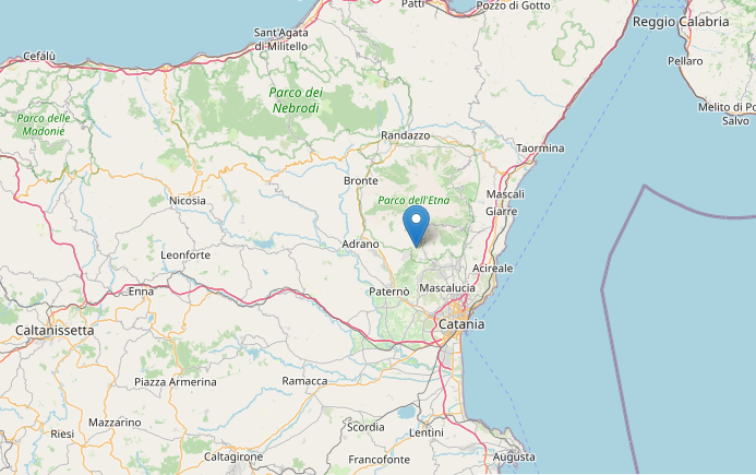 Epicentro del terremoto oggi M2.8 in Sicilia a Ragalna (Catania) alle 11:28 del 1 gennaio 23