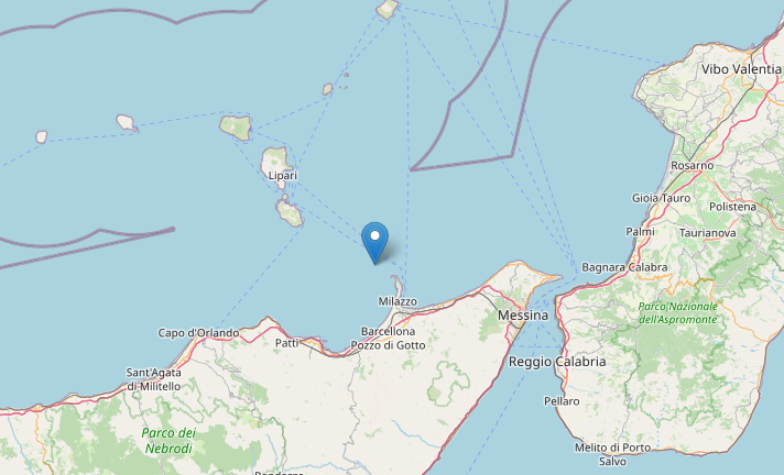 Epicentro del terremoto di magnitudo ML 2.4 del 03-01-2023 ore 17:47:58 (Italia) in zona: Costa Siciliana nord orientale (Messina)