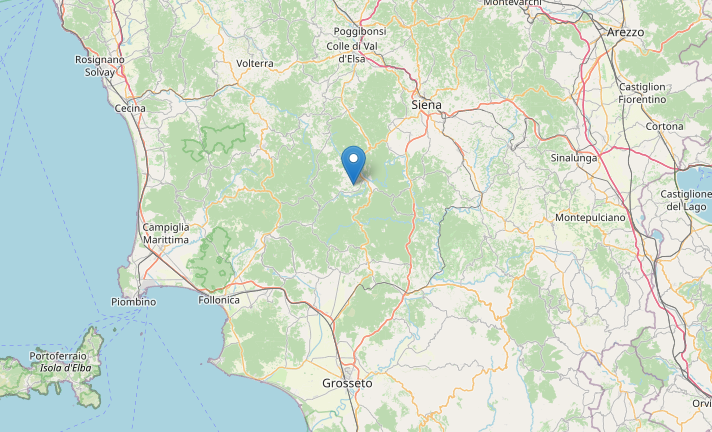 Epicentro terremoto di magnitudo ML 2.0 del 03-01-2023 ore 18:30:47 (Italia) in zona: 3 km E Chiusdino (SI)
