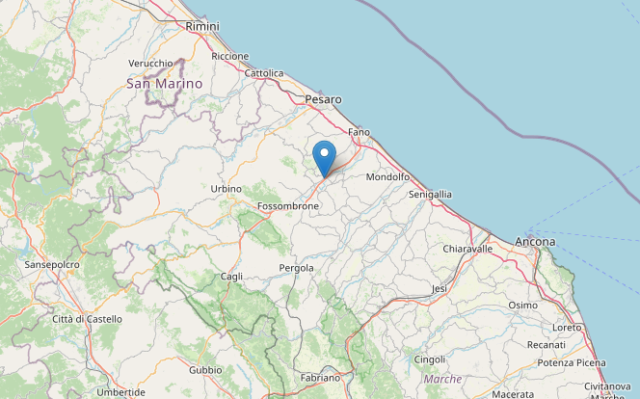 Epicentro Terremoto di magnitudo ML 3.0 del 22-01-2023 ore 07:22:10 (Italia) in zona: 2 km SE Saltara (PU)