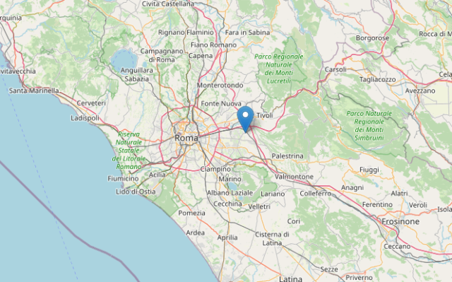 Epicentro Terremoto di magnitudo ML 3.2 del 22-01-2023 ore 02:46:11 (Italia) in zona: 8 km NW Colonna (RM)