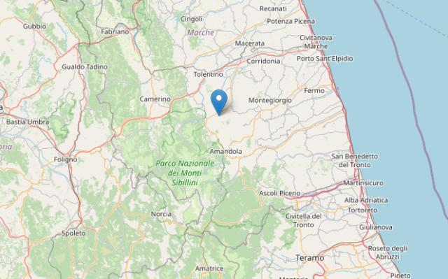 Epicentro Terremoto di magnitudo ML 2.5 del 22-01-2023 ore 08:06:57 (Italia) in zona: 2 km NW Gualdo (MC)
