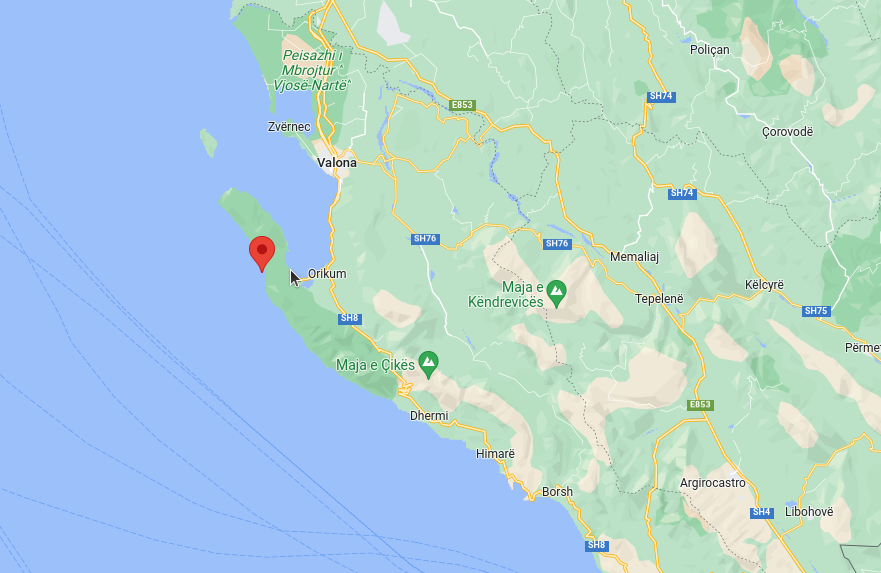 Epicentro Terremoto oggi M3.7 sulla Costa Albanese meridionale (ALBANIA) alle 03:50 del 9/1/2023