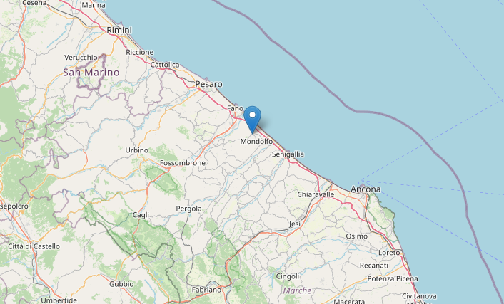 Epicentro Terremoto di magnitudo ML 2.0 del 09-01-2023 ore 10:32:07 (Italia) in zona: 1 km NE San Costanzo (PU)