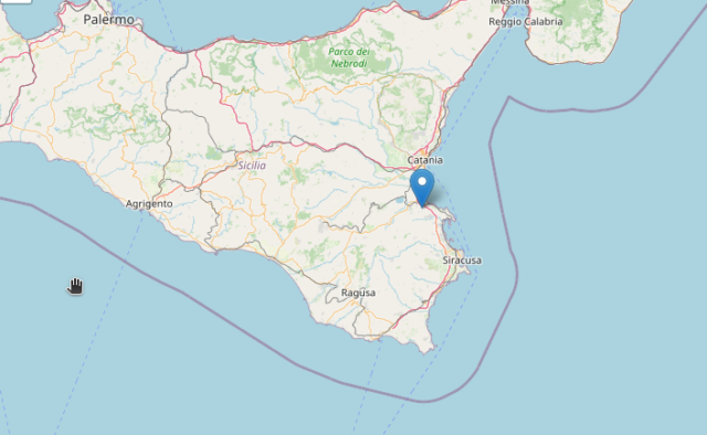 Epicentro del terremoto di magnitudo ML 2.6 del 10-01-2023 ore 10:17:10 (Italia) in zona: 5 km E Carlentini (SR)