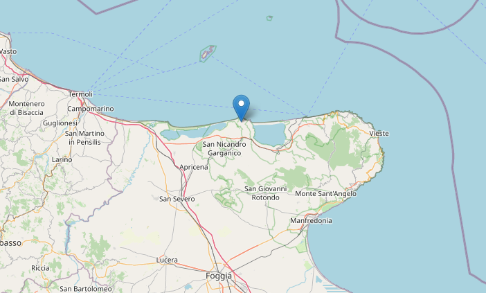 Epicentro Terremoto di magnitudo ML 2.3 del 12-01-2023 ore 08:59:40 (Italia) in zona: 10 km NE San Nicandro Garganico (FG)