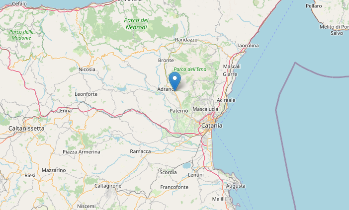 Epicentro Terremoto di magnitudo ML 2.3 del 12-01-2023 ore 15:22:39 (Italia) in zona: 1 km NE Biancavilla (CT)
