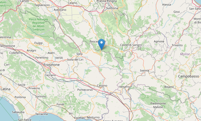 Lieve terremoto oggi M2.0 nel Lazio a San Donato Val di Comino (Frosinone) alle 17:25 del 12 gennaio 2023
