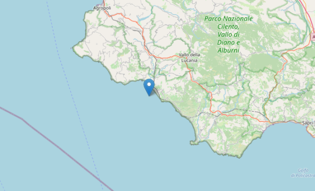 Epicentro Terremoto di magnitudo ML 3.1 del 13-01-2023 ore 14:17:31 (Italia) in zona: Costa Cilentana (Salerno)