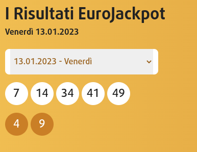Combinazione vincente Eurojackpot concorso Nº4 del 13 gennaio 2023