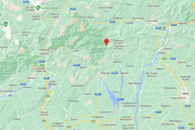 Epicentro del Terremoto di magnitudo ML 2.7 del 04-02-2023 ore 00:10:48 (Italia) in zona: 6 km W Tramonti di Sopra (PN)