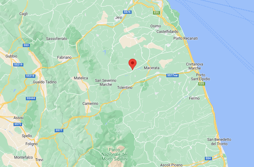 Epicentro Terremoto di magnitudo ML 3.8 del 21-02-2023 ore 01:07:20 (Italia) in zona: 3 km SE Treia (MC)