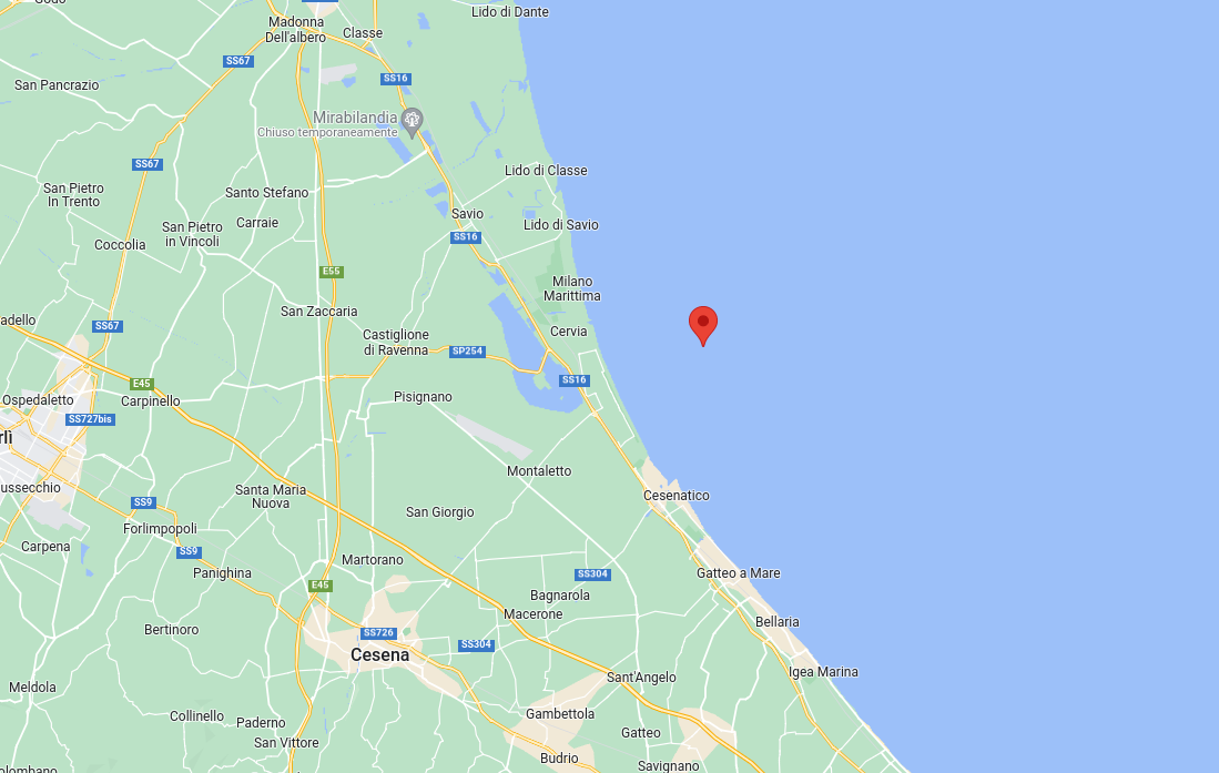 Epicentro del Terremoto di magnitudo ML 2.7 del 03-02-2023 ore 10:55:44 (Italia) in zona: Costa Ravennate (Ravenna)