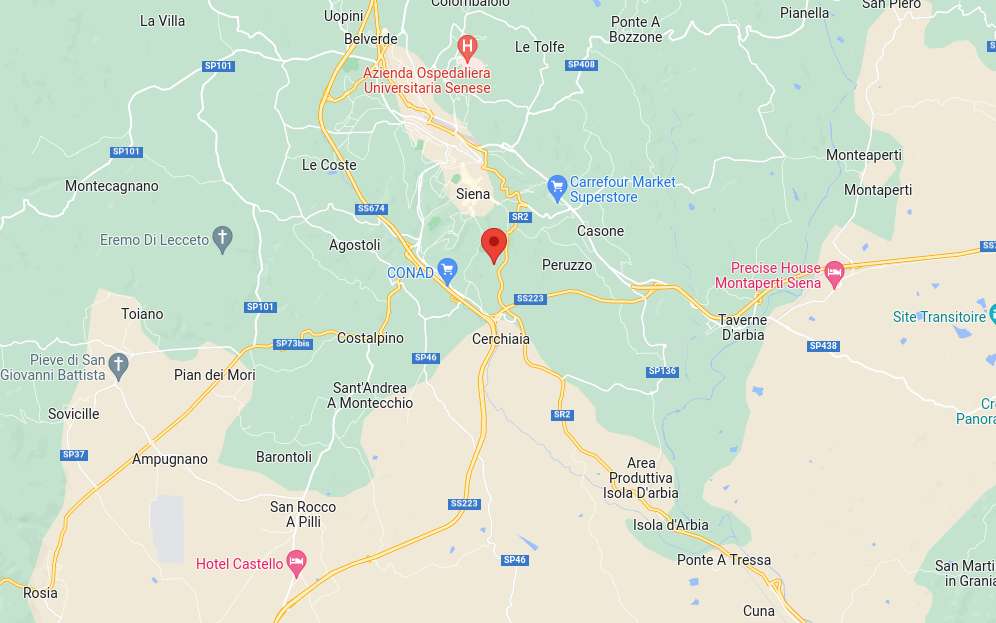 Epicentro Terremoto di magnitudo ML 3.5 del 08-02-2023 ore 21:51:39 (Italia) in zona: 1 km S Siena (SI)