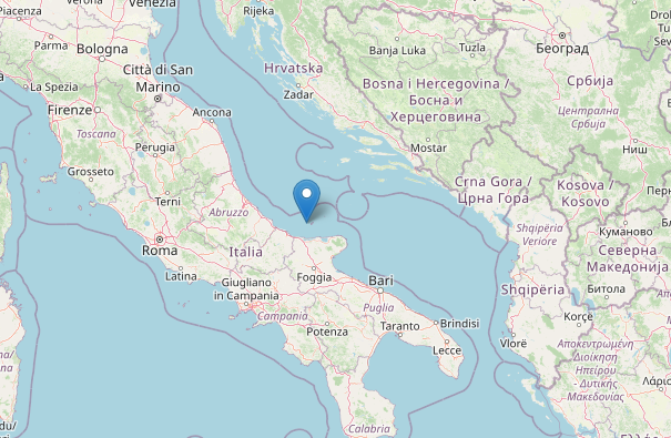 Epicentro del Terremoto di magnitudo ML 3.0 del 21-02-2023 ore 20:37:39 (Italia) in zona: Costa Garganica (Foggia)