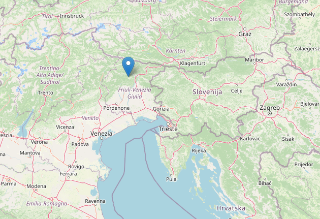 Epicentro del erremoto oggi M 3.4 in Friuli-Venezia Giulia a Preone (Udine) alle 03:56 di sabato 11/3/2023