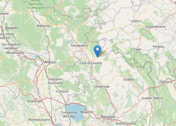 Epicentro Terremoto oggi M 2.7 in Umbria a Città di Castello (Perugia) alle 19:45 di lunedì 13/3/2023
