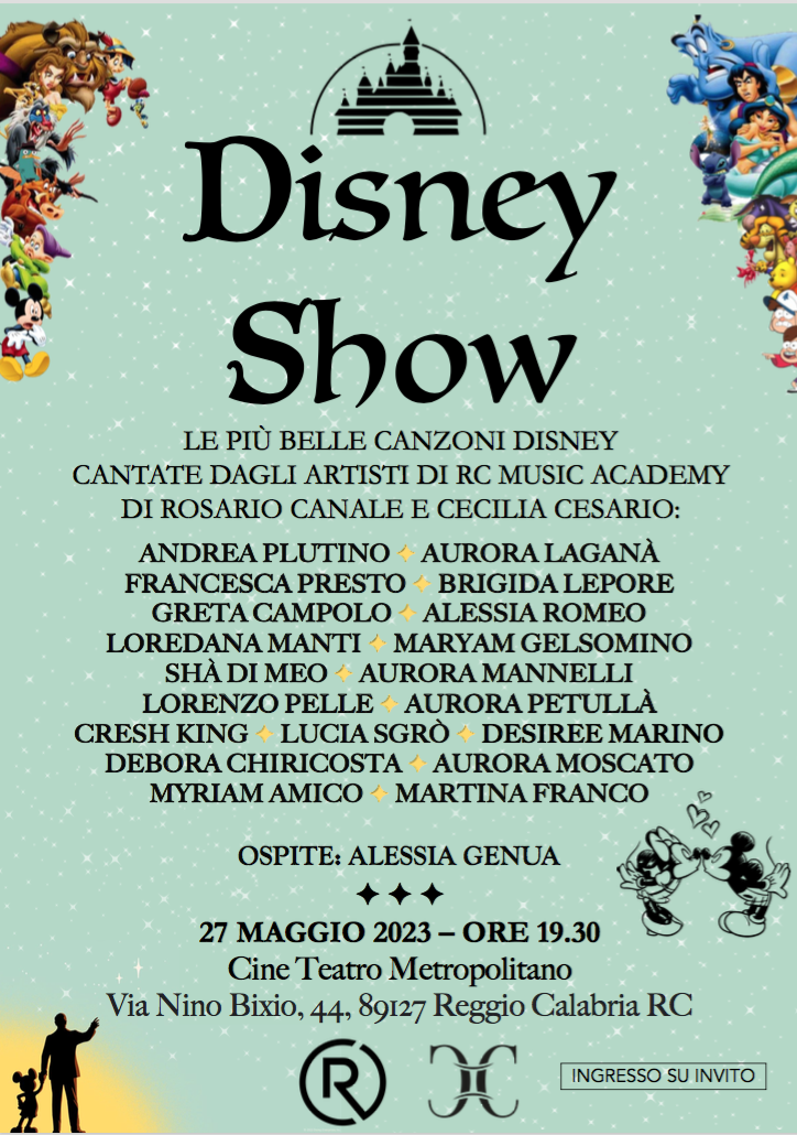 RC MUSIC ACADEMY: sabato 27 maggio “Disney Show” a Reggio Calabria