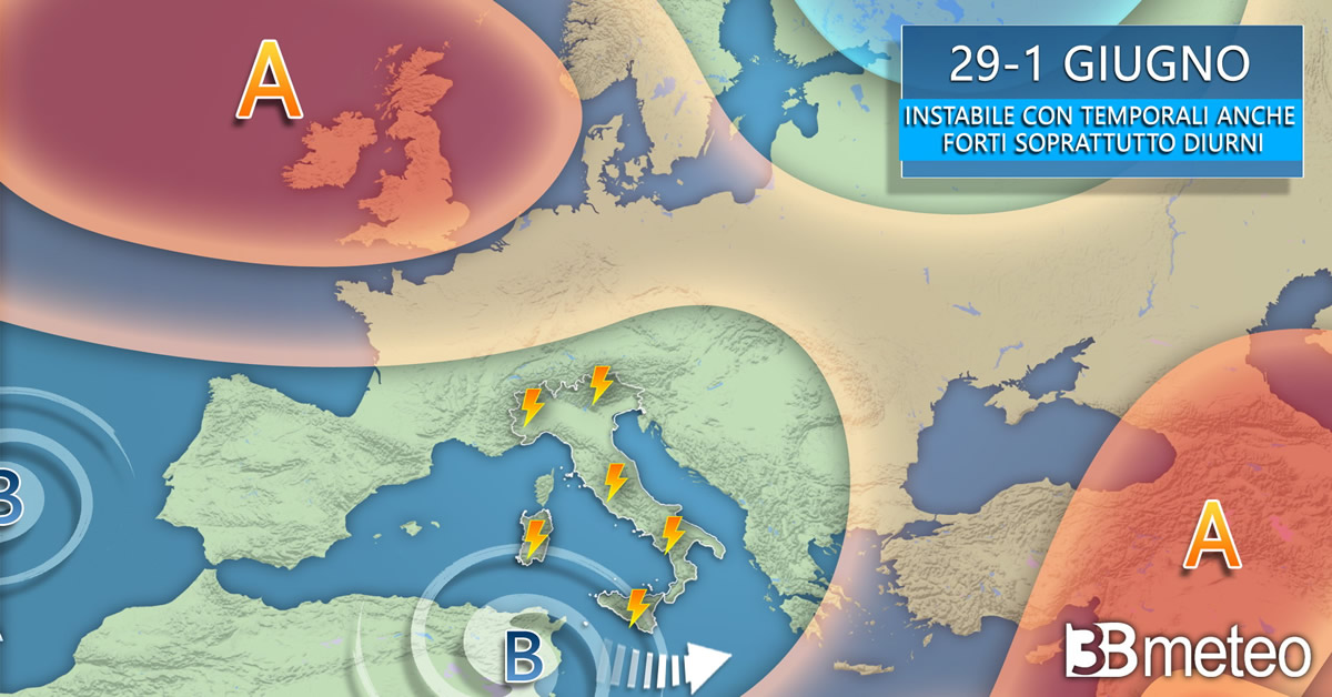3BMETEO.COM: “Italia senza l’anticiclone e l’estate non decolla. Altri temporali fino al ponte del 2 giugno”