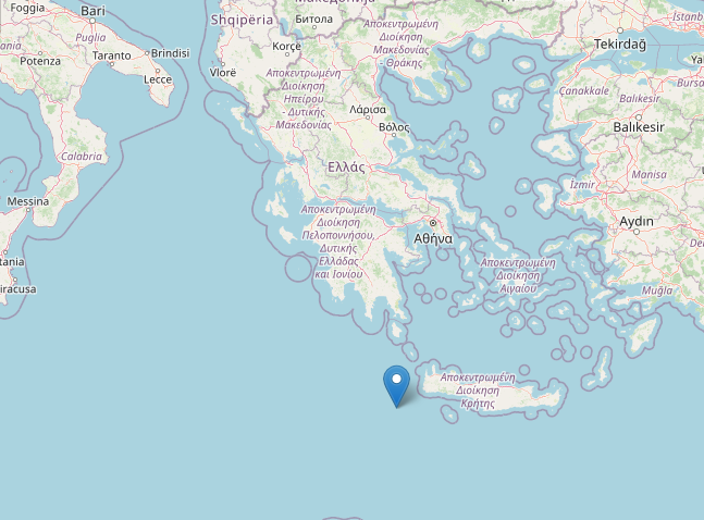 Terremoto di magnitudo mb 4.7 del 12-01-2024 ore 04:51:07 (Italia) in zona: Greece [Sea]